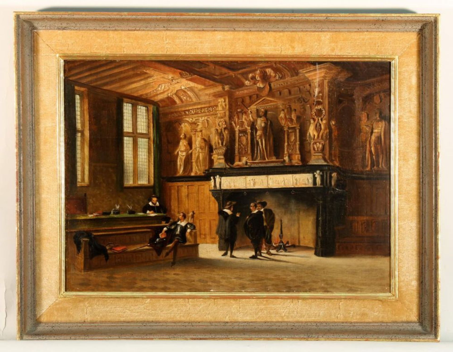 Reserve: 400 EUR        Genremaler (19. Jh.), "Niederländisches Rathausinterieur", Öl auf - Image 3 of 12