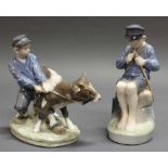 Reserve: 120 EUR        2 Porzellanfiguren, "Junge mit Kälbchen", "Schnitzender Junge", Royal