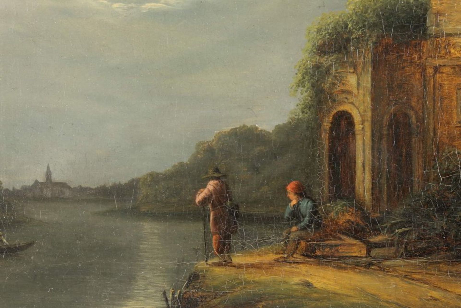 Reserve: 320 EUR        König, Jacobine (19. Jh.), "Romantische Landschaft mit Burgruine am Fluss - Image 6 of 8