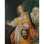 Reserve: 180 EUR        Miniaturmalerei, wohl Elfenbein, "Judith mit dem Haupt des Holofernes",