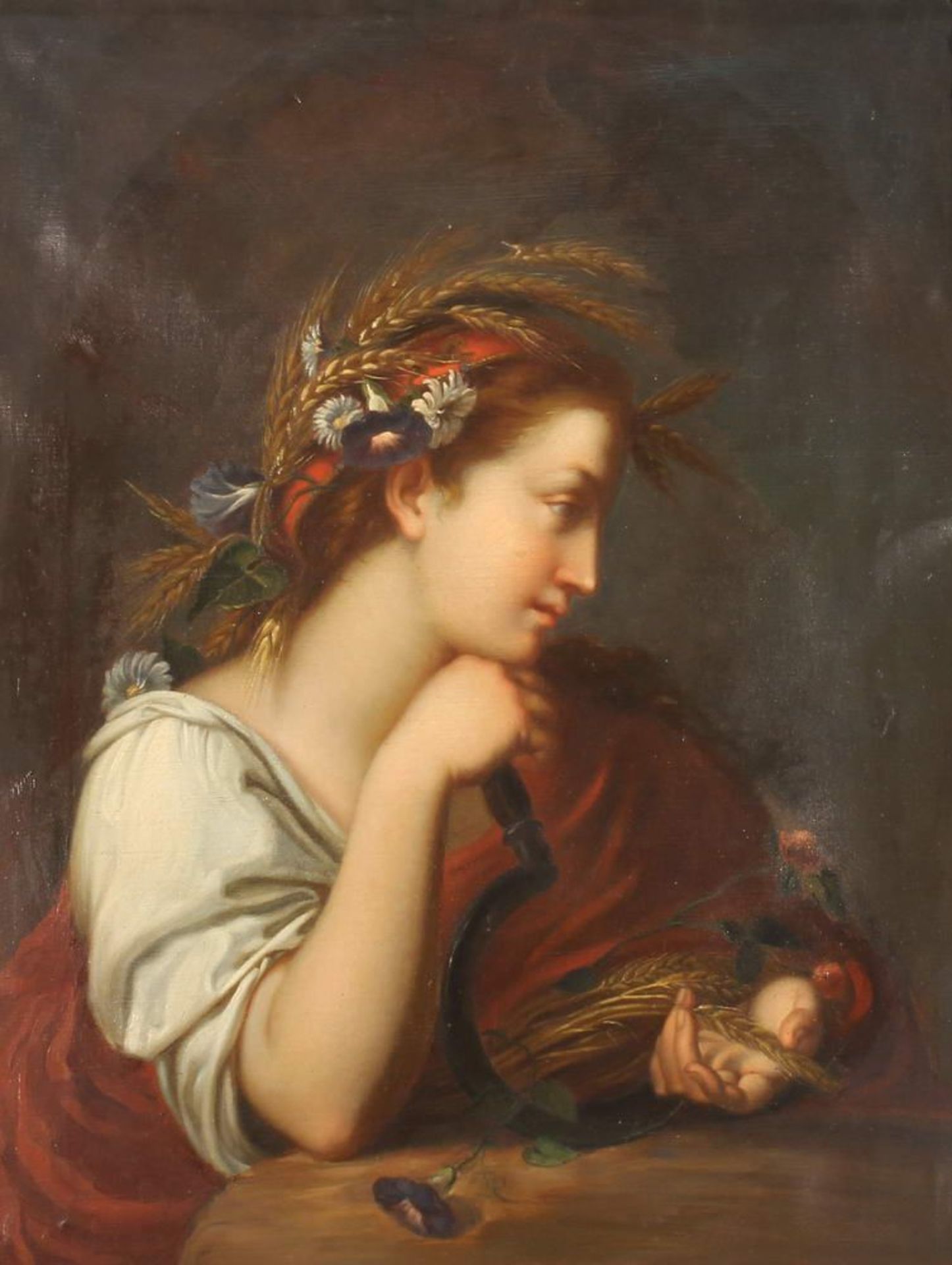 Reserve: 450 EUR        Unbekannter Maler (19. Jh.), "Bildnis einer jungen Frau", im Profil, mit - Image 2 of 6