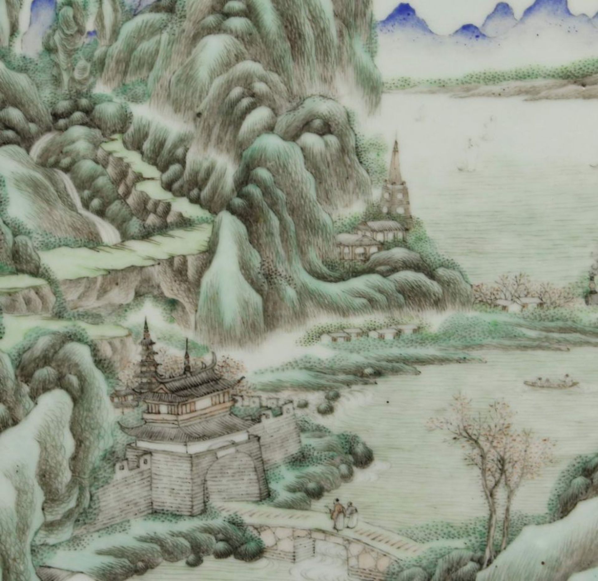 Reserve: 60 EUR        Porzellanbild, "Landschaft", China, 20. Jh., polychrom, 39.5 x 26 cm, - Image 4 of 4