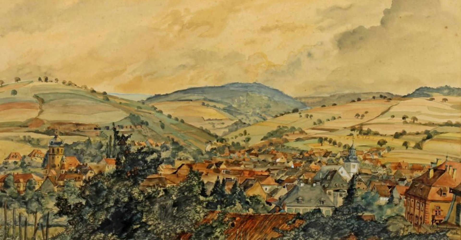 Reserve: 80 EUR        Reitzenstein, von (20. Jh.), "Blick auf Rockenhausen", Aquarell, signiert