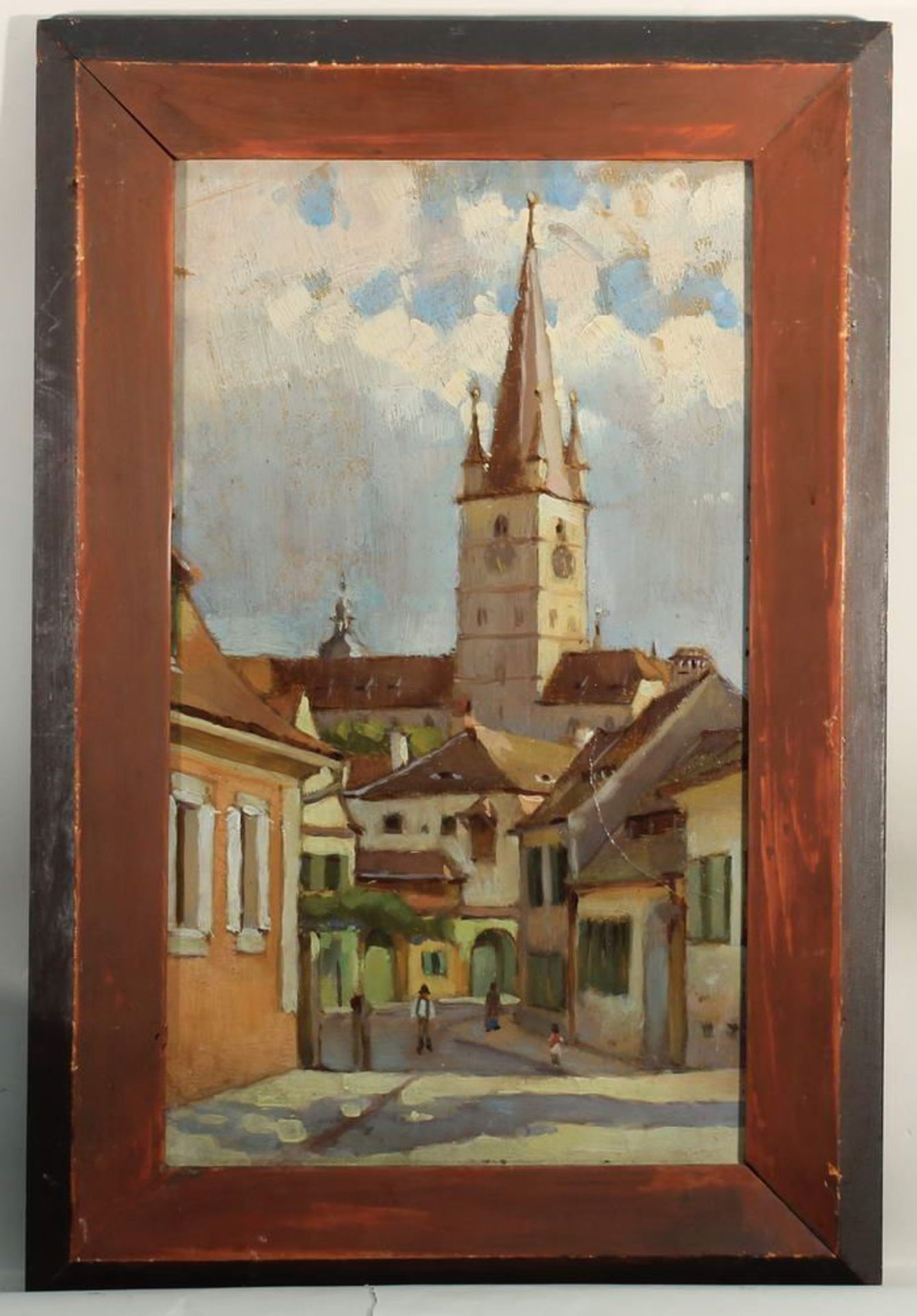 Reserve: 90 EUR        Ungarischer Maler (1. Viertel 20. Jh.), "Kirchdorf in Ungarn", Öl auf Karton, - Image 3 of 6