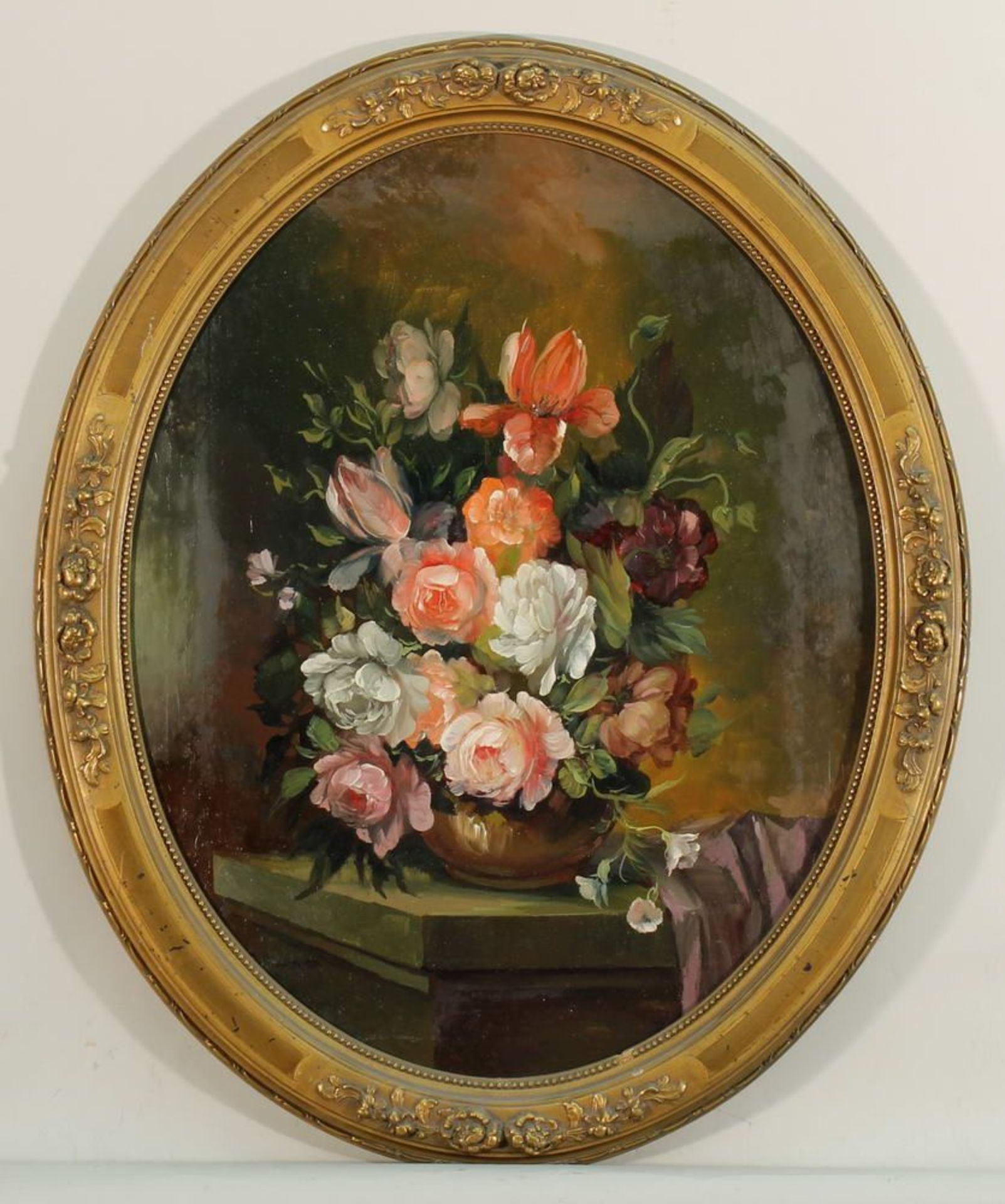 Reserve: 80 EUR        Schwab (20. Jh.), "Blumenstillleben", Öl auf Leinwand, auf Holz, signiert - Image 2 of 8
