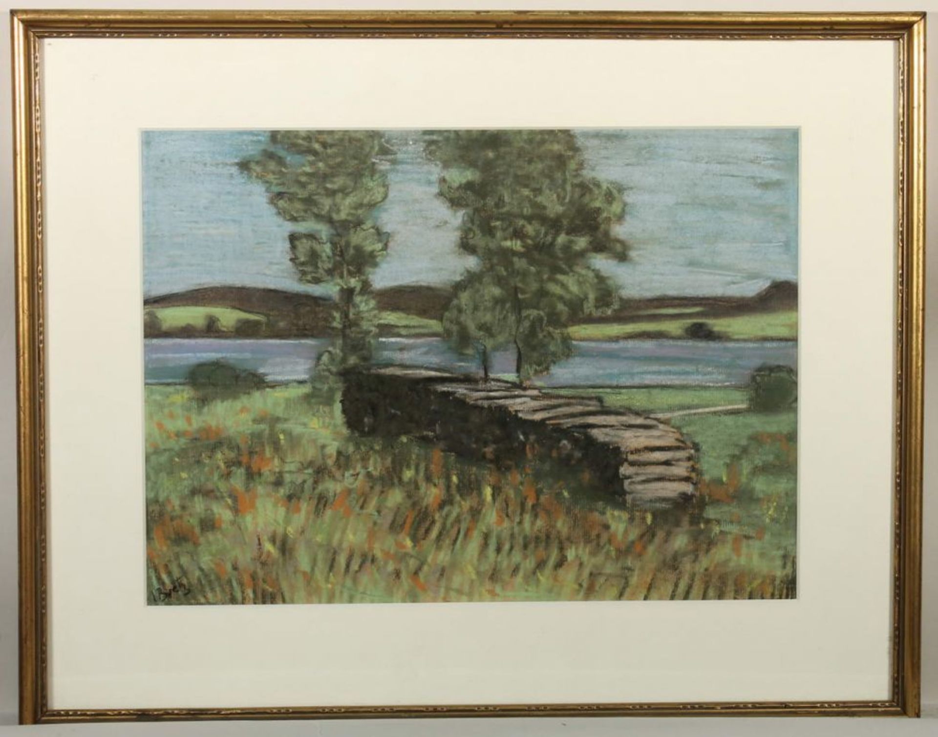 Reserve: 160 EUR        Bretz, Julius (1870 Wiesbaden - 1953 Bad Honnef), Pastell, "Holzstapel am - Image 3 of 4