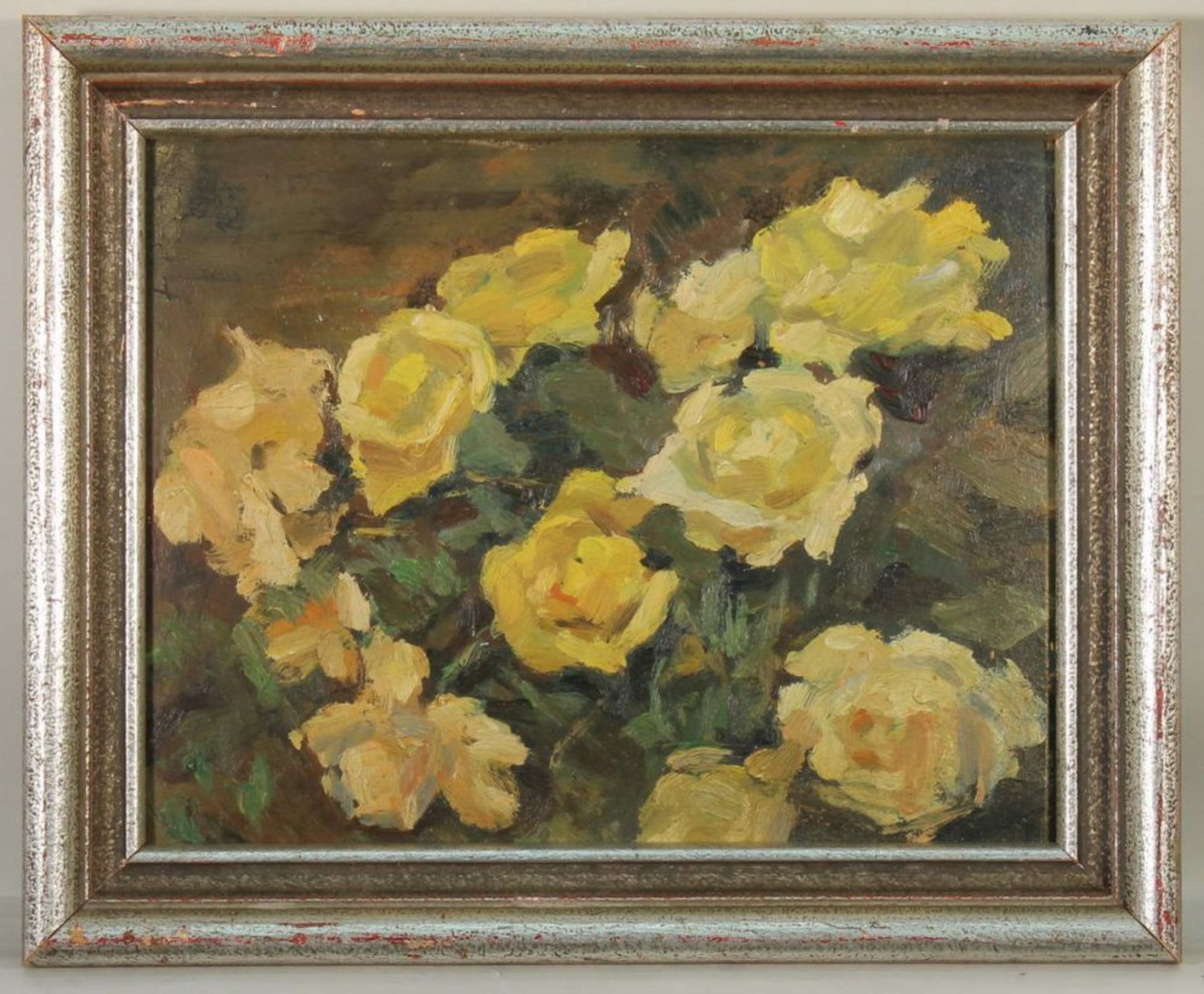 Reserve: 90 EUR        Französischer Maler (19./20. Jh.), "Gelbe Rosen", Öl auf Karton, - Image 4 of 6