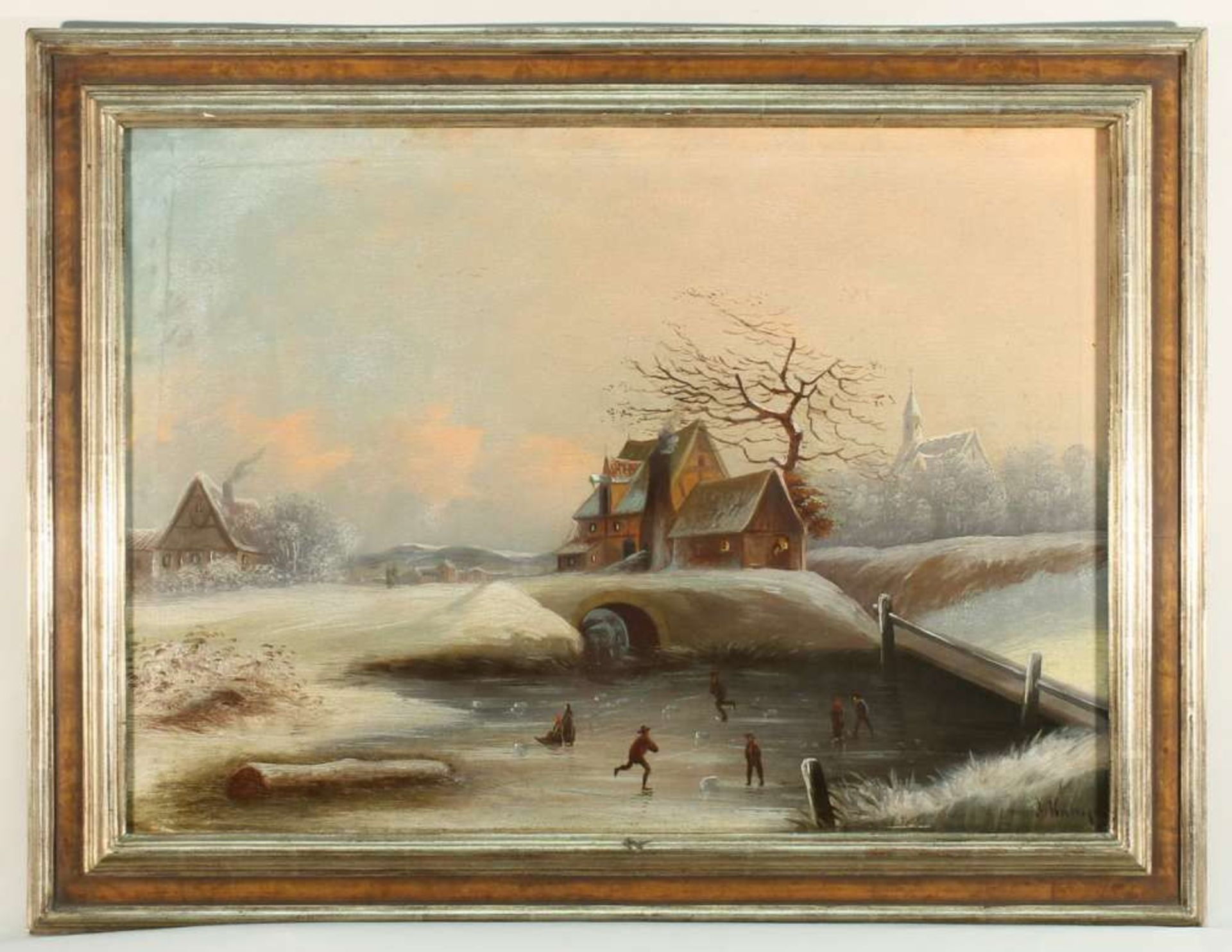 Reserve: 80 EUR        Kamp, J. (19. Jh.), "Winterlandschaft", Öl auf Leinwand, signiert unten - Image 3 of 8