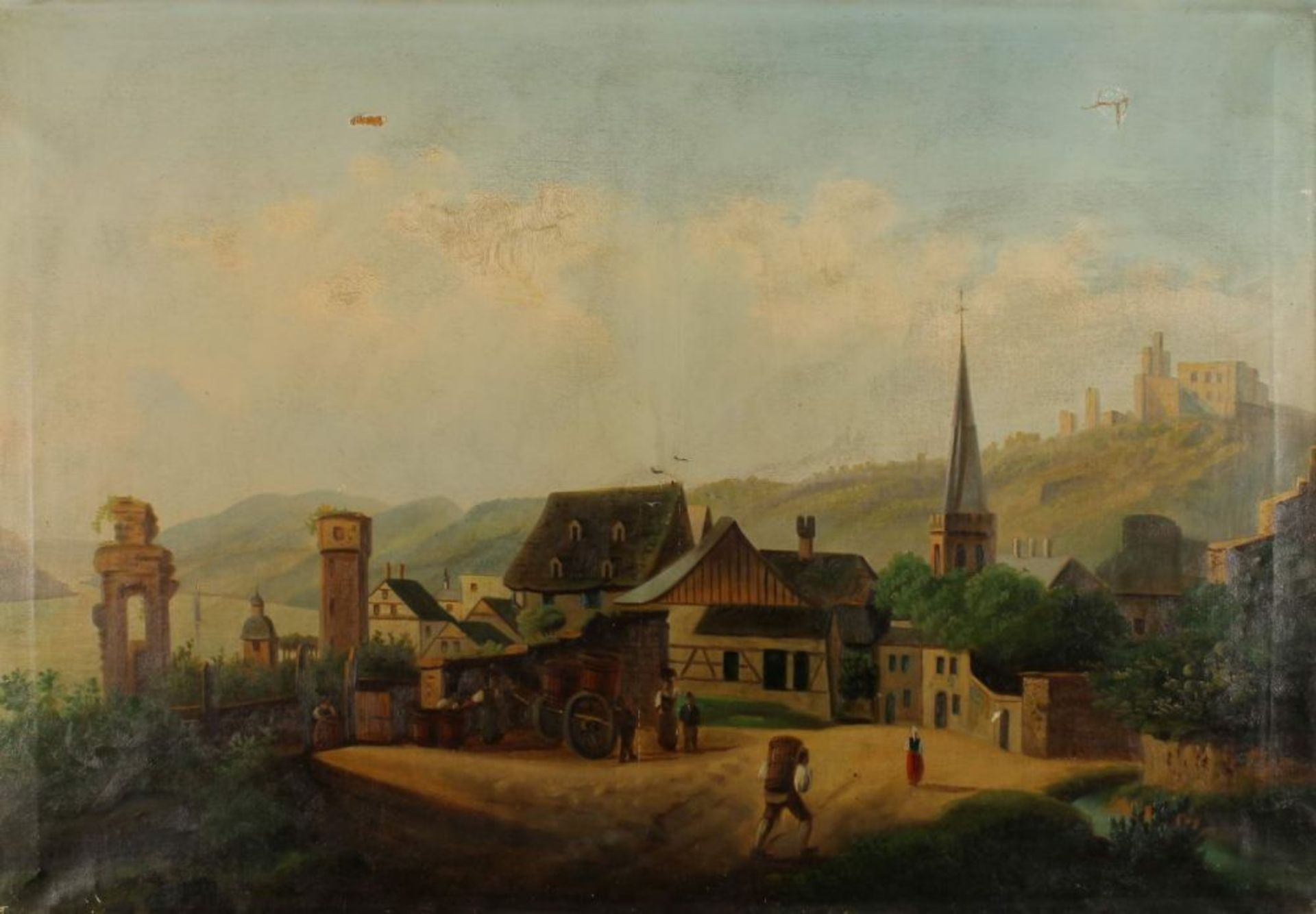 Reserve: 120 EUR        Deutscher Maler (Mitte 19. Jh.), "Rheinlandschaft (Bacharach ?)", Öl auf - Image 2 of 4