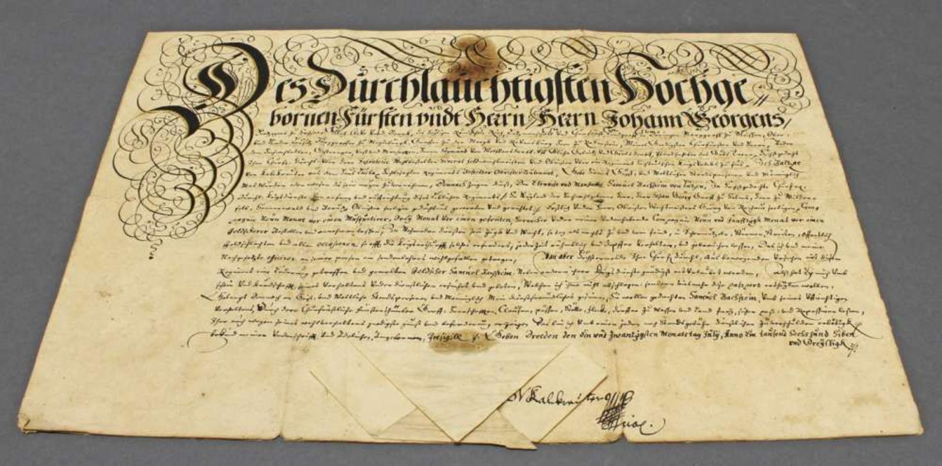 Reserve: 150 EUR        Manuskript, Dresden, 1637, schwarze Tinte auf Papier, Dienstzeugnis,