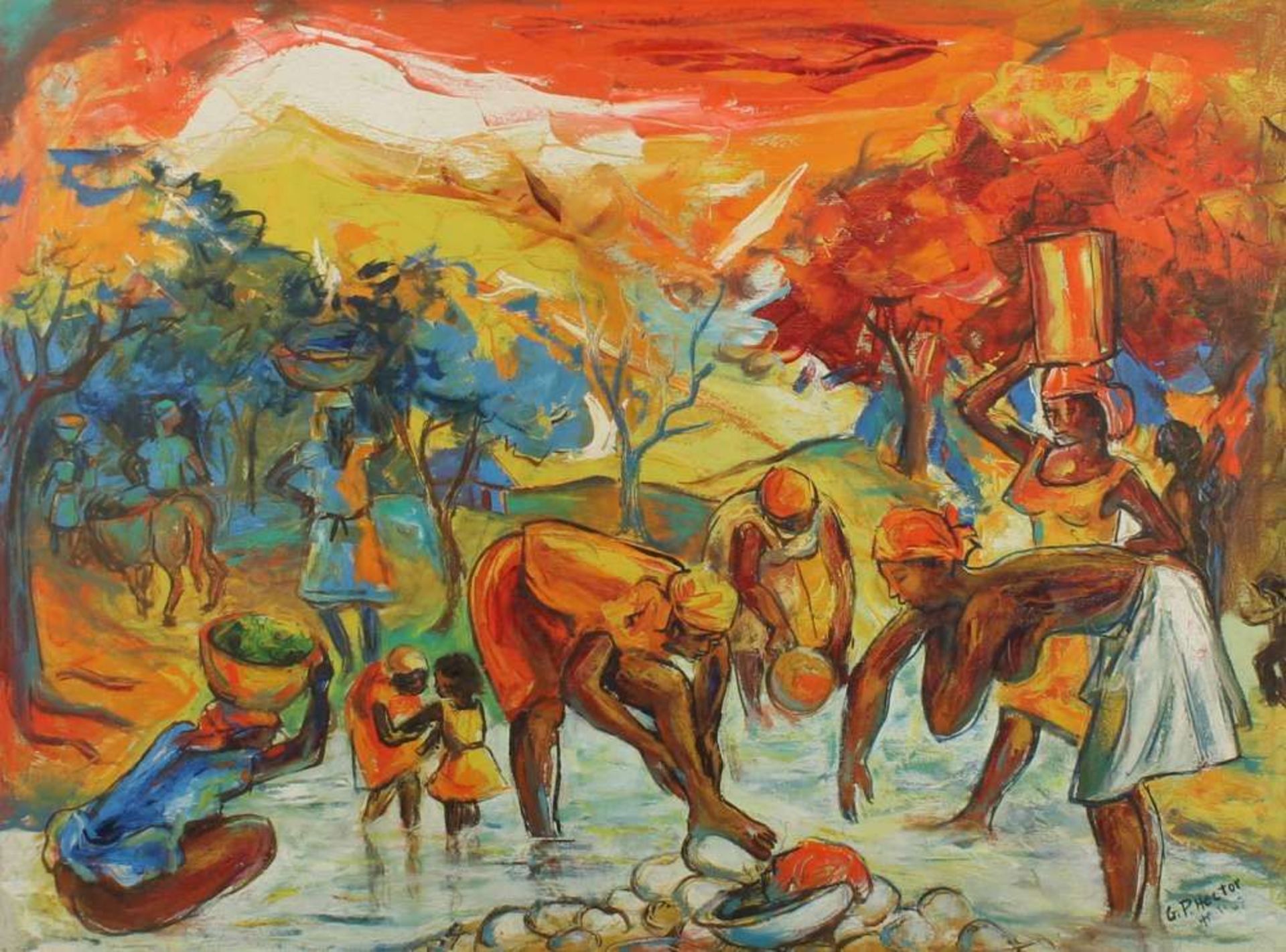 Reserve: 320 EUR        Hector, George Paul (1939 Haiti - 1990, haitianischer Landschaftsmaler), "La