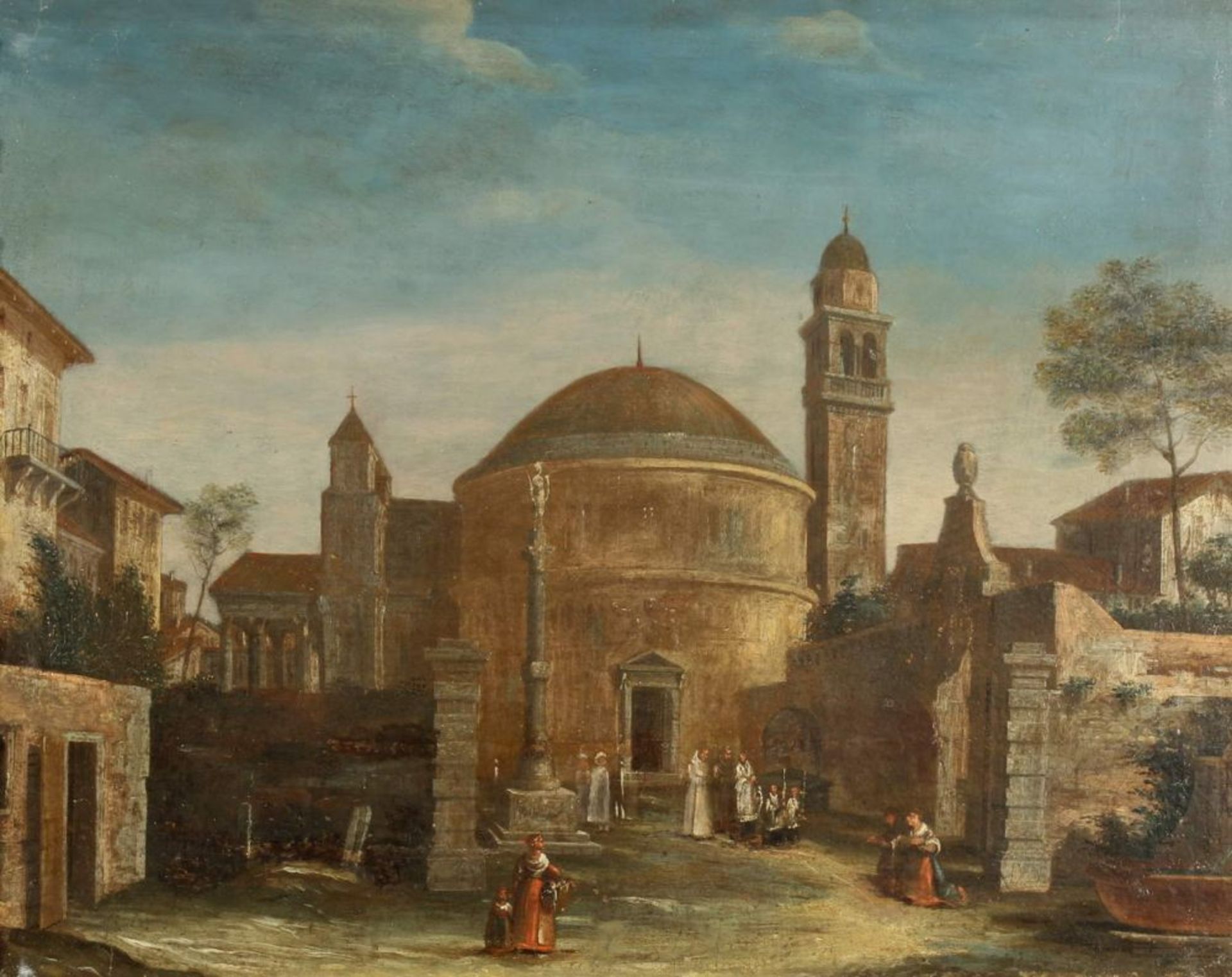 Reserve: 800 EUR        Italienischer Maler (17./18. Jh.), "Blick auf eine Kirche in Rom", Öl auf - Image 2 of 6