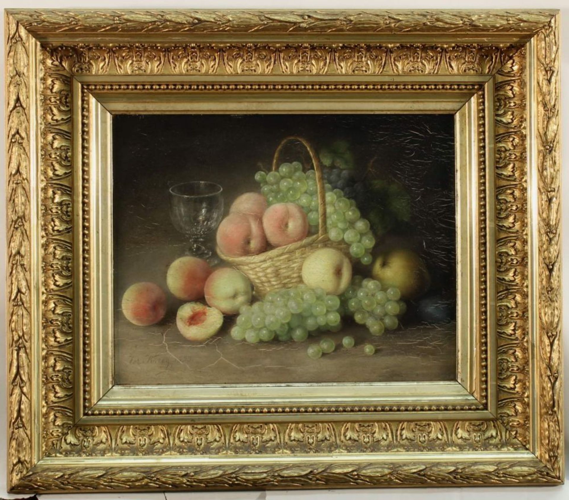 Reserve: 220 EUR        Krieg, Jos. (Ende 19. Jh.), "Obststillleben", Öl auf Holz, signiert und - Image 4 of 8