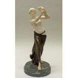 Reserve: 450 EUR        Skulptur, Alabaster und Bronze, "Tamburinspielerin", rückseitig bezeichnet