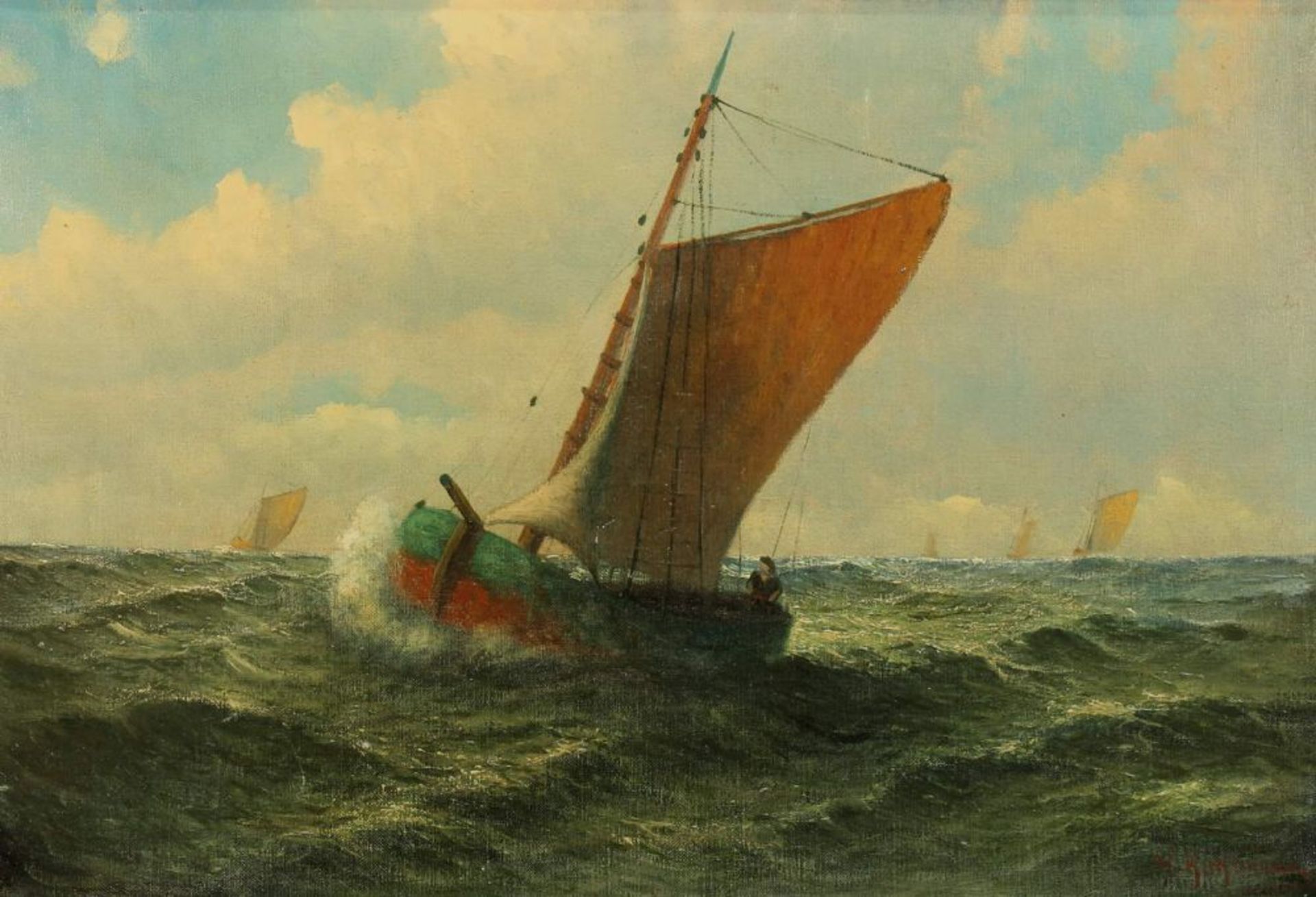 Reserve: 220 EUR        Kuhlmann, H. (20. Jh.), "Segelboote auf See", Öl auf Leinwand, signiert - Image 2 of 8