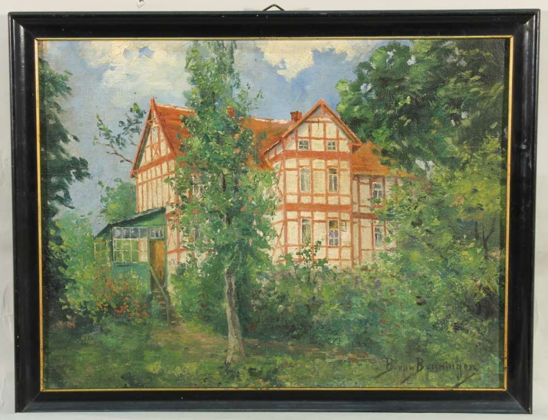 Reserve: 50 EUR        Beuningen, B. van (20. Jh.), "Villa im Garten", Öl auf Leinwand, auf - Image 3 of 6