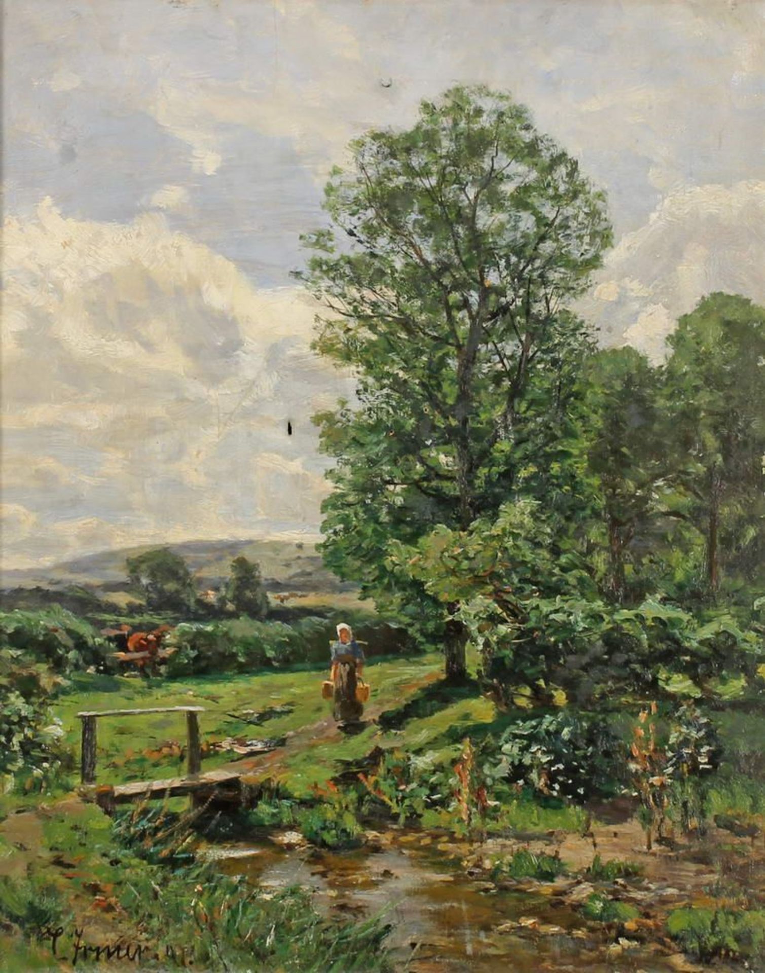 Reserve: 400 EUR        Irmer, Carl (1834 Babitz - 1900 Düsseldorf), "Sommerlandschaft mit Bach