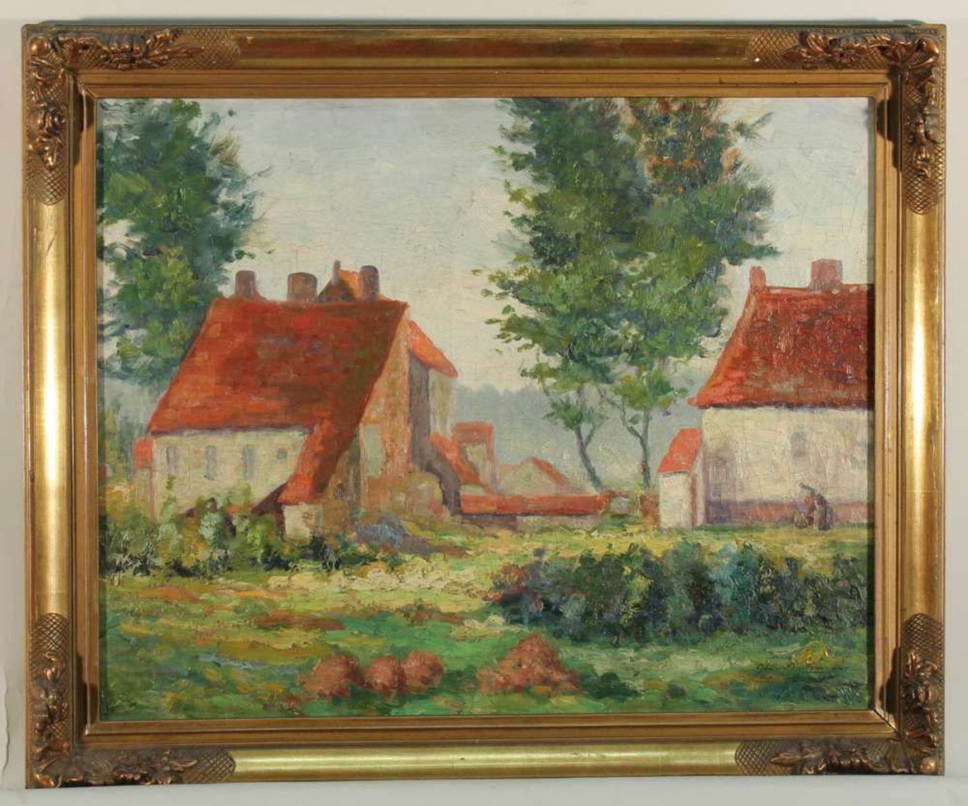 Reserve: 80 EUR        Bovenans, Jean (1. Hälfte 20. Jh.), "Häuser in Sommerlandschaft", Öl auf - Image 3 of 8