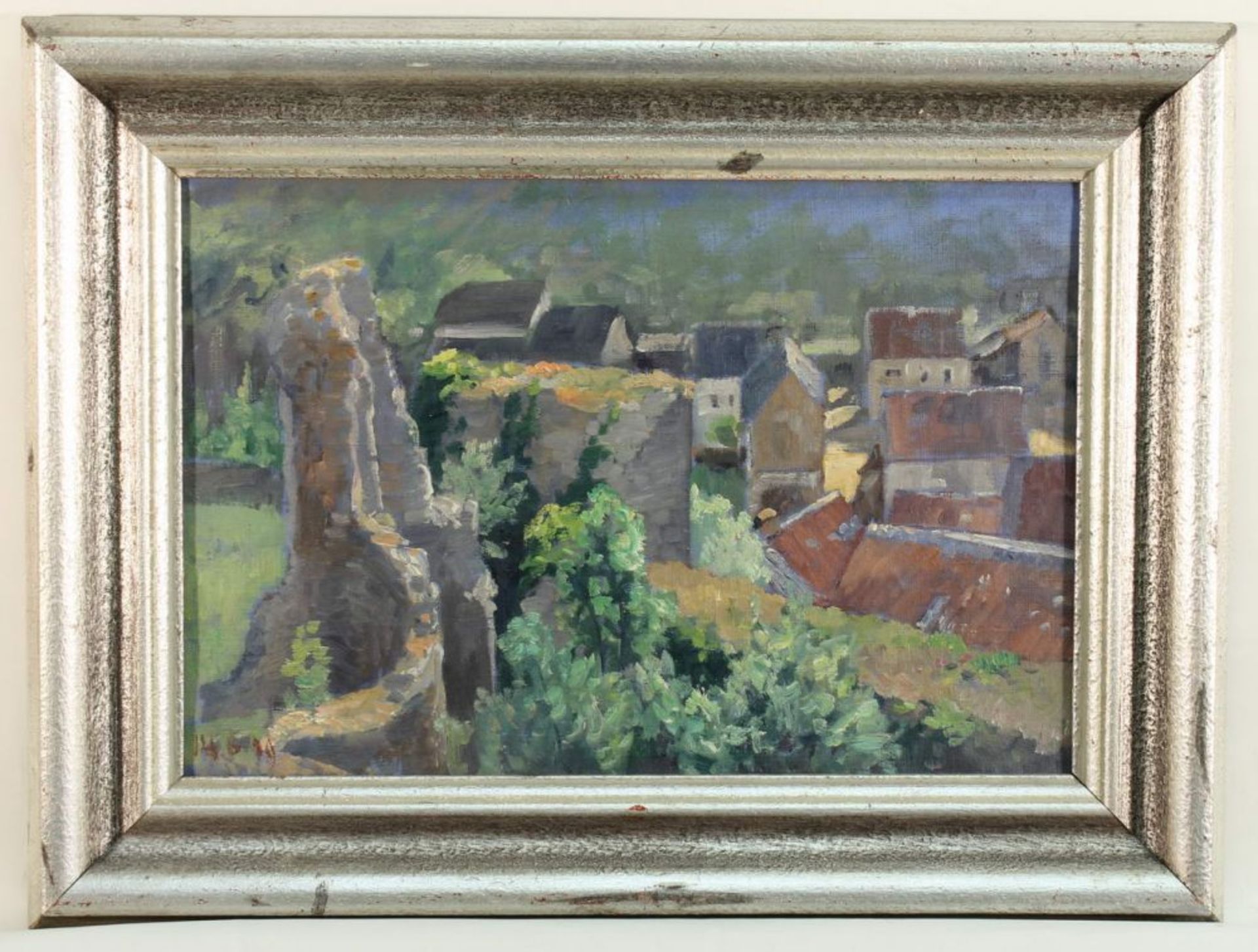 Reserve: 200 EUR        Landschaftsmaler (19. Jh.), "Burgruine Kronenburg?", Öl auf Leinwand, - Image 4 of 8