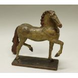 Reserve: 320 EUR        Skulptur, Holz gefasst, "Pferd", 18./19. Jh., 29 cm hoch, 28 cm breit,
