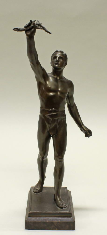 Reserve: 120 EUR        Metallguss, bronziert, "Sieger", stehender Athlet mit Lorbeerzweig, 32 cm - Image 2 of 6
