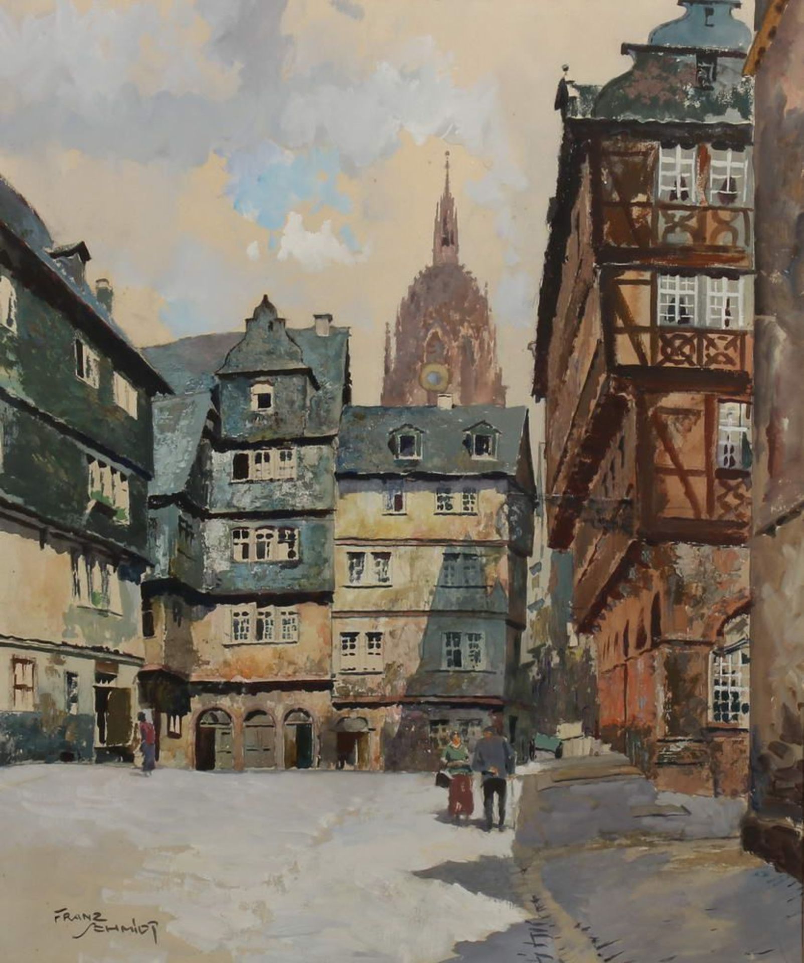 Reserve: 60 EUR        Schmidt, Franz (1884 - 1951), Aquarell, mit Deckweiß, "Frankfurt am Main",