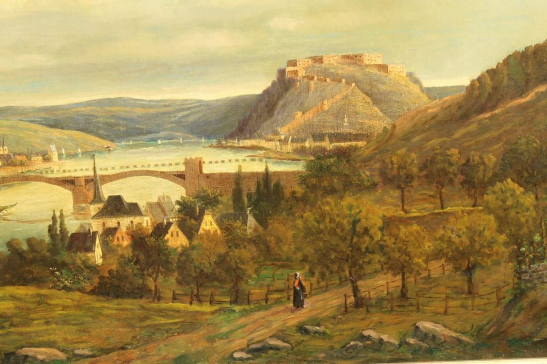 Reserve: 400 EUR        Landschaftsmaler (19. Jh.), "Blick auf Koblenz", Öl auf Leinwand, 67 x 96 - Image 6 of 8