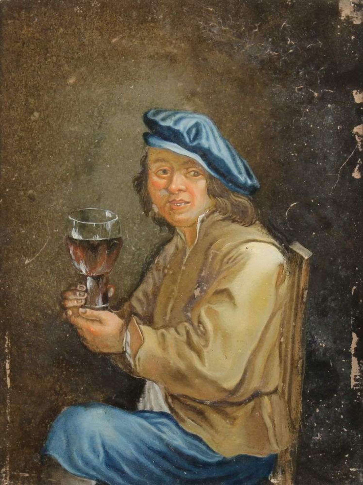 Reserve: 200 EUR        2 Hinterglasmalereien, "Bauern in der Stube", Niederlande, 18./19. Jh., 24.5 - Image 7 of 8