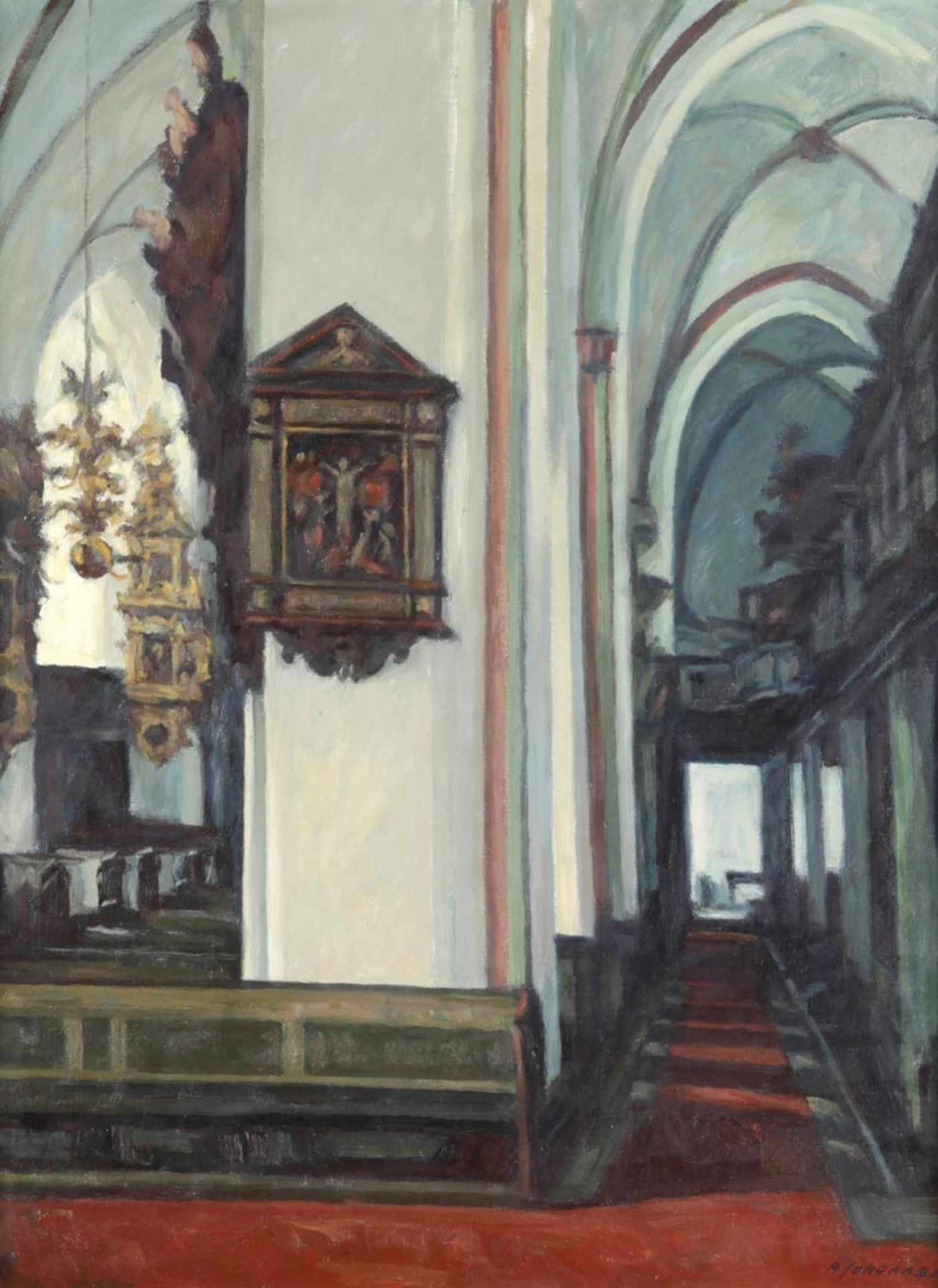 Johannsen, Albert Husum 1890 - 1975 Blick i.d. Innenraum d. Marienkirche in Rendsburg.- Öl a.