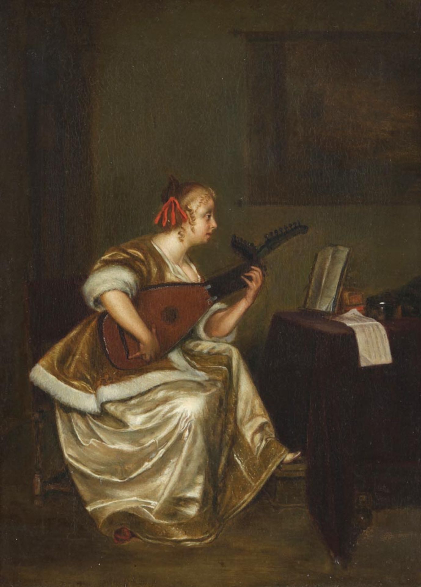 Die Lautenspielerin Ende 19.Jh. Kopie nach Gerhard ter Borch (1617-1681) "Die Lautenspielerin".-