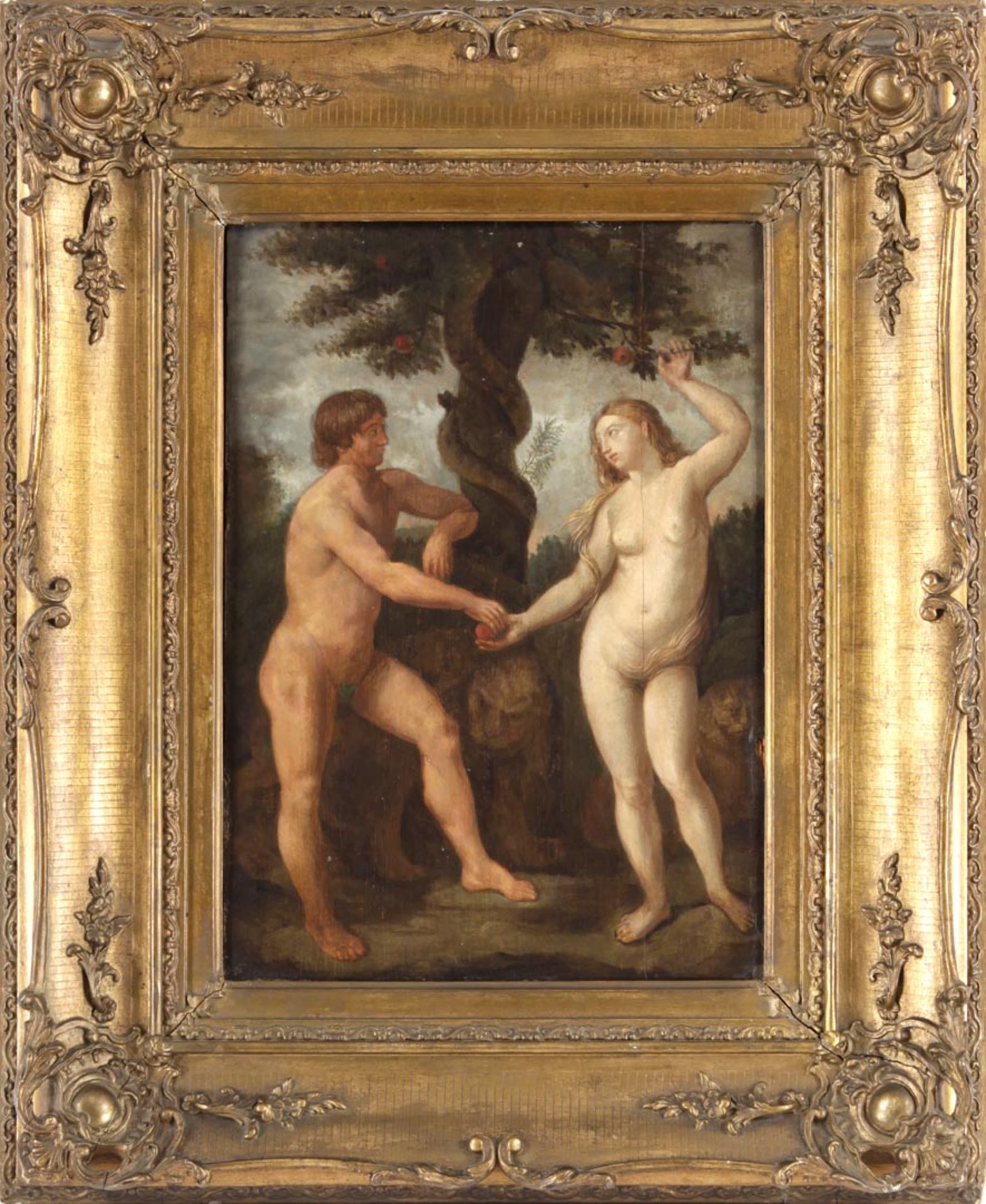 Adam und Eva wohl 18.Jh. Kopie nach Guido Reni (1575-1642) "Adam und Eva im Paradies".- Öl a.