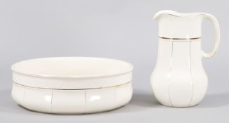 Waschset Keramik, Villeroy&Boch, um 1900 Bauchige Kanne m. runder, leicht wulstiger Schüssel.