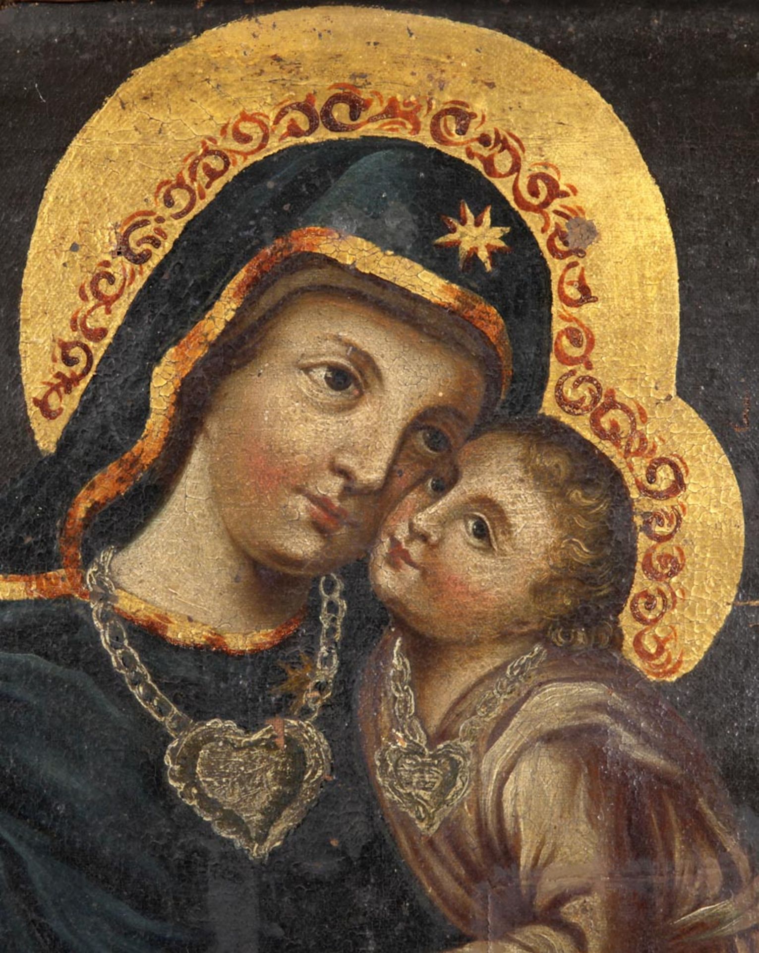 Mariendarstellung wohl Osteuropa, 19.Jh. Maria das Jesuskind auf dem Arm haltend.- Öl a. Lwd., - Bild 2 aus 2