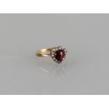 Ring 18ct. yellow gold with heart shaped ruby and diamand roses, size 55, weight 2.4 gr., probably