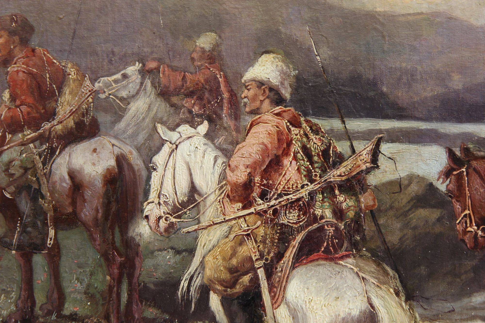 Ivanoff, Ivan (Russian painter of the 19th/20th century)  Painting, oil on canvas, circassian patrol - Image 3 of 5