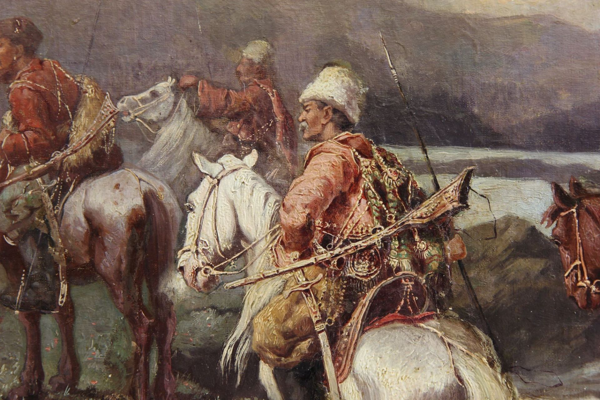 Ivanoff, Ivan (Russian painter of the 19th/20th century)  Painting, oil on canvas, circassian patrol - Image 3 of 5