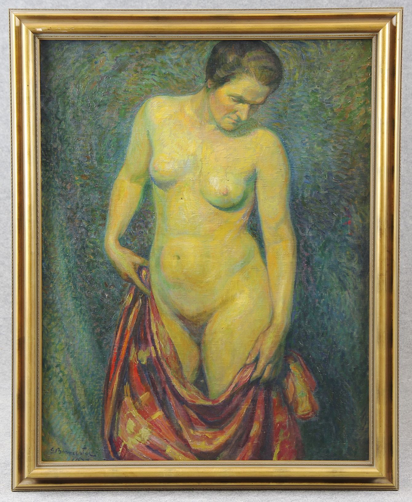 Burmester, Georg (Barmen 1864 - 1936 Kiel)  Painting, oil on canvas, standing nude with blanket,