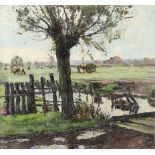Baur, Albert (Düsseldorf 1867 - 1951 Herrsching) Gemälde, Öl auf Leinwand, Niederrheinlandschaft mit