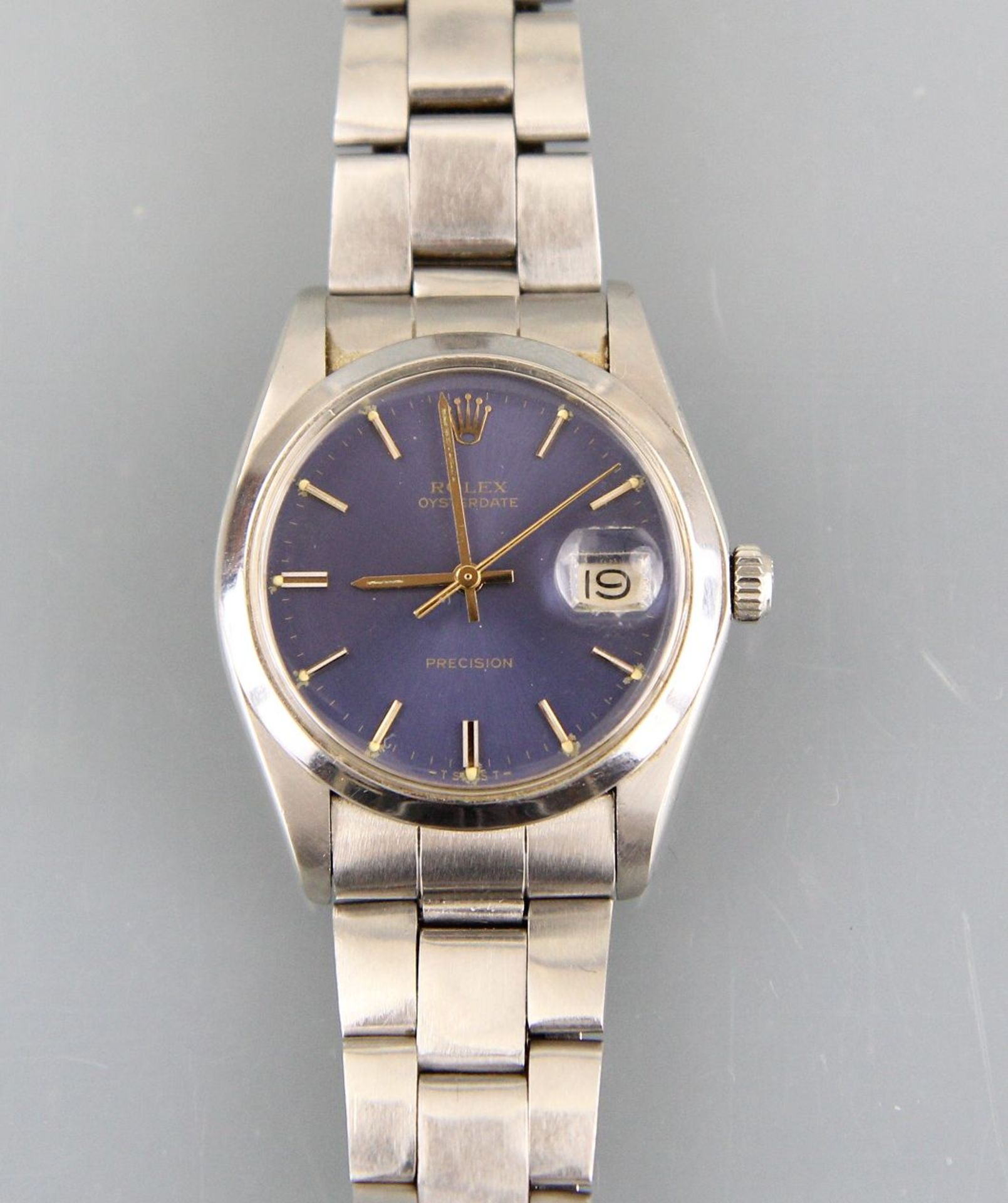 Wrist watch "Rolex Oysterdate Precision" Steel case and strap, movement reference 6694, blue dial