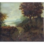 German painter of the 18th/19th century Painting, oil on board, landscape with flock of sheep, 17