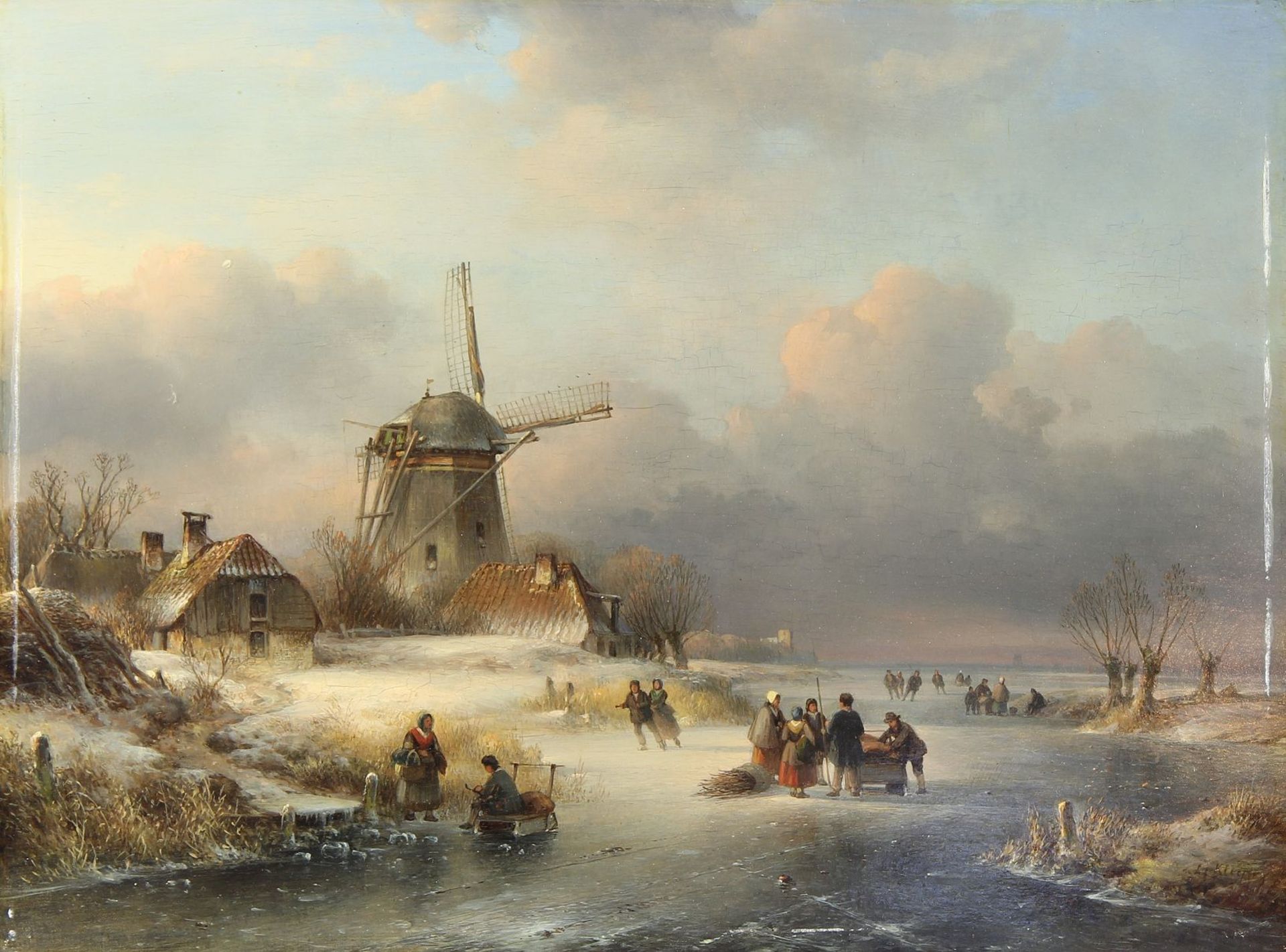 Kleijn, Lodewijk Johannes (Loosduinen 1817 - 1897 Den Haag)  Painting, oil on board, winter scene - Image 2 of 6