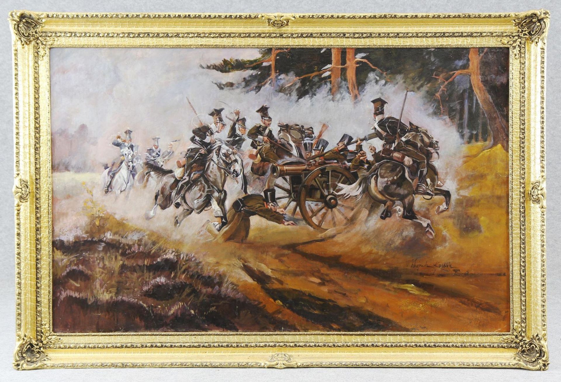 Kossak, Wojciech (Paris 1857 - 1942  Krakow)  Painting, oil on canvas, polnish lancers capture a