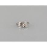 Ring 14ct. white gold with three diamond H/vvsi-if, total 0.67 ct., size 54, weight 2.7 gr., one