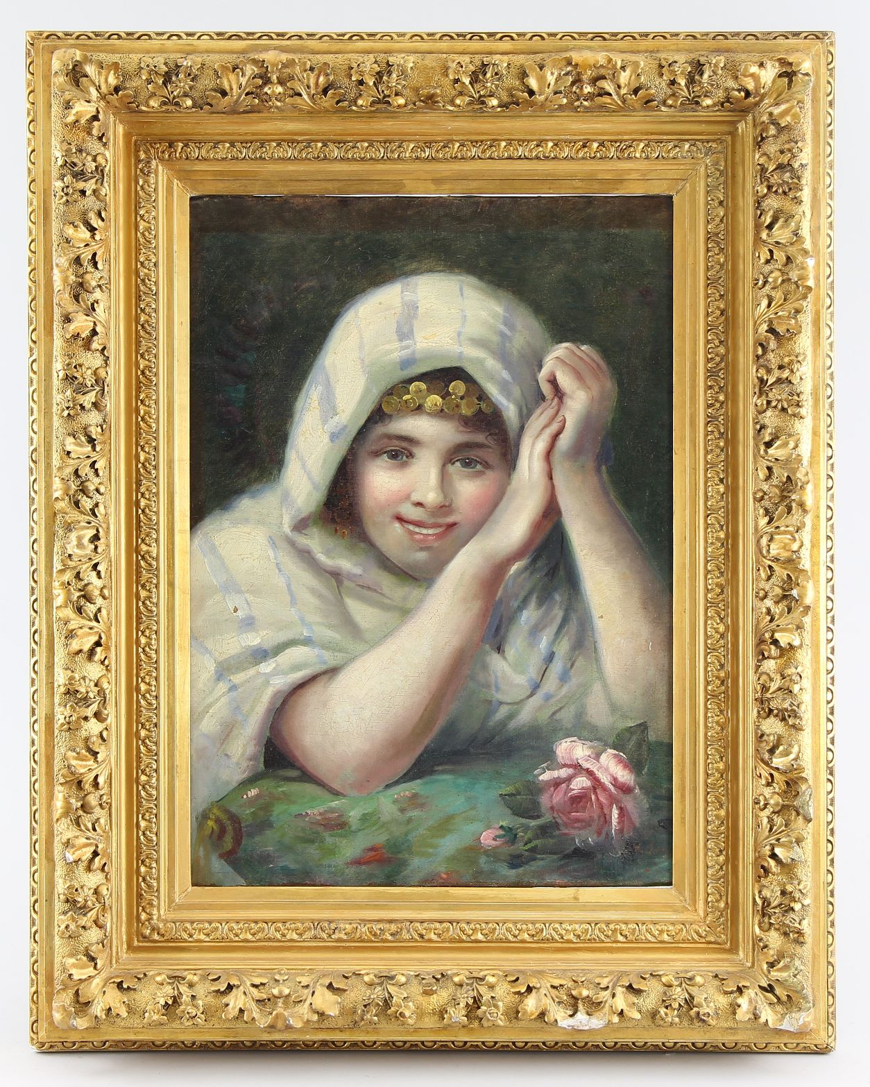 English painter of the 19th century Painting, oil on canvas, portrait of a gipsy girl, signed