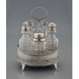 George III. cruet stand Sterlingsilver and mahagoni, fully hallmarked with British standard mark (