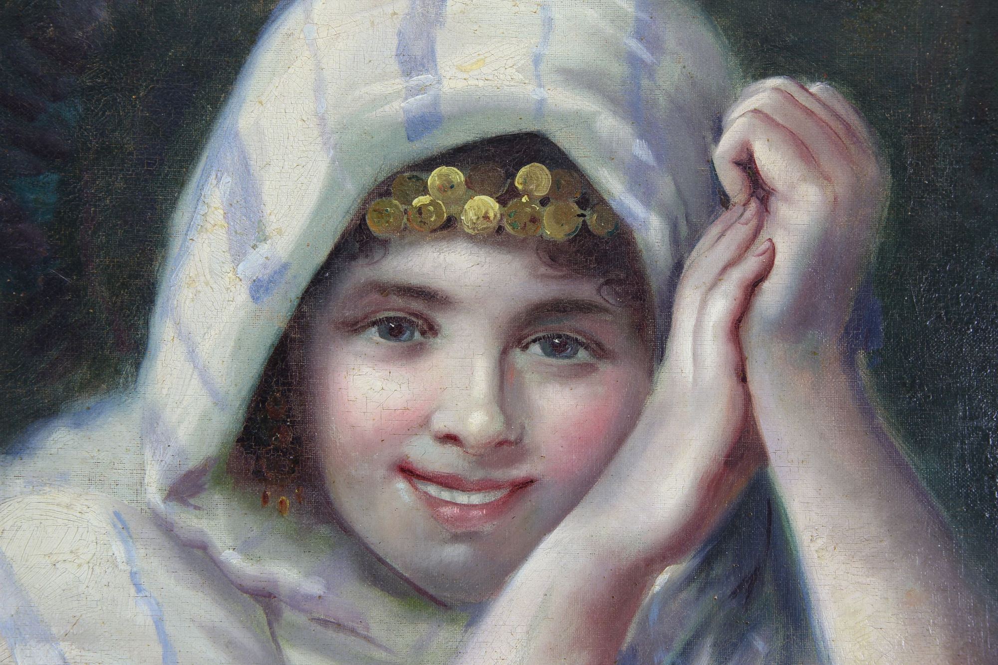 English painter of the 19th century Painting, oil on canvas, portrait of a gipsy girl, signed - Image 2 of 2