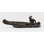 German or Austrian Sculptor of the 19th/20th century Figure, patinated bronze, canoeing Native
