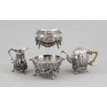 Courtly silver set Highly elaborated 13 lot silver sugar bowl, teapot, jug and bowl, each item