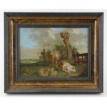 Dutch painter of the 19th century Painting, oil on canvas, shepherd boy with cattle and sheep, 36.