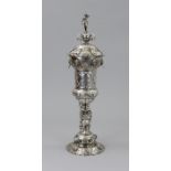 Lidded goblet, so-called "Willkomm" Embossed and engraved silver 800, densely decorated with leaves,